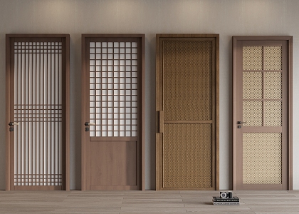 Wooden Door Chinese Single Door Carved Screen Wooden Door Plaid Wooden Door Metal Door Lock 3d model