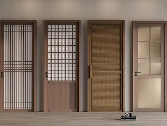 Wooden Door Chinese Single Door Carved Screen Wooden Door Plaid Wooden Door Metal Door Lock 3d model