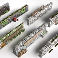Different Types Of Decorative Garden Fences With Stone Wooden Elements Green Plants And Wine Barrels