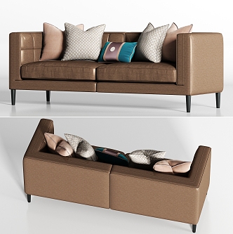 New Chinese Metallic Leather Double Sofa Pillow Combination 3d model