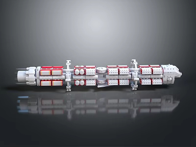 Space Station Model With Interconnected White Red Modules For Space Exploration 3d model