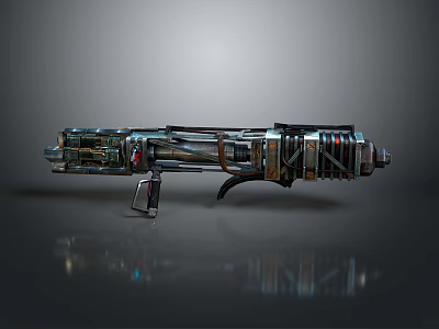 Sci Fi Weapon With Intricate Mechanical Design And Shiny Metal Components 3d model