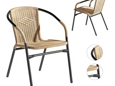 Beige Woven Leisure Chair With Black Metal Frame And Detailed Woven Texture Design 3d model