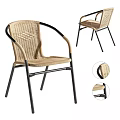 Beige Woven Leisure Chair With Black Metal Frame And Detailed Woven Texture Design