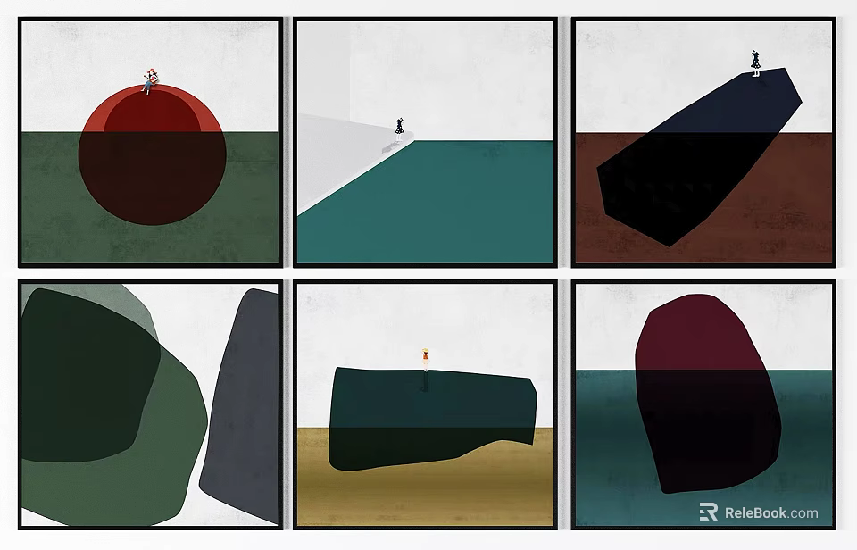 Abstract Paintings Featuring Geometric Shapes Small Figures And Color Block Backgrounds 3d model 