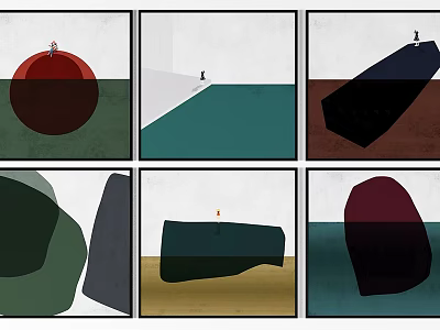 Abstract Paintings Featuring Geometric Shapes Small Figures And Color Block Backgrounds 3d model