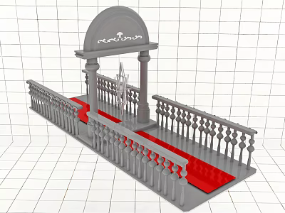 Decorative Bridge With Arched Top And Red Surface Ornate Railings And Elegant Design Elements 3d model
