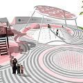 Colorful Circular Playground Equipment with Net Climbing Structure Sand Area and Green Grass