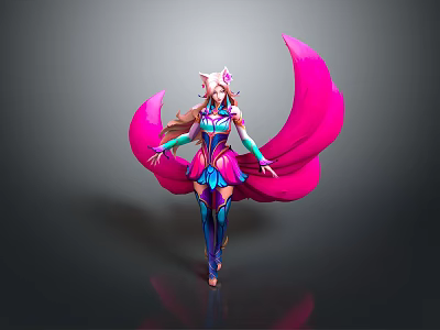 Game And Movie Character With Pink Tails Pink Hair And Gorgeous Blue Pink Combat Outfit 3d model
