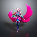 Game And Movie Character With Pink Tails Pink Hair And Gorgeous Blue Pink Combat Outfit