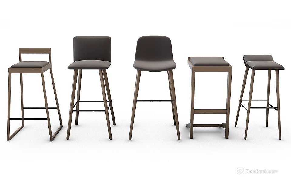 Modern Bar Stools With Wooden Frames Leather Seats And Backrests In Various Designs 3d model
