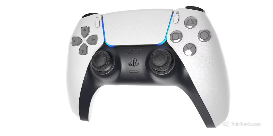 Ergonomic White Black PlayStation Game Controller With Blue Light For Entertainment 3d model