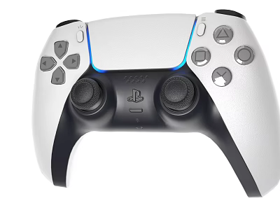 Ergonomic White Black PlayStation Game Controller With Blue Light For Entertainment 3d model