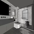 Modern Bathroom Interior Design With Large Mirror Black Vanity Glass Shower And Blinds