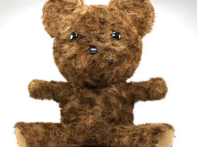 Brown Fluffy Teddy Bear Stuffed Plush Toy with Black Eyes and Sitting Pose 3d model