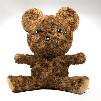 Brown Fluffy Teddy Bear Stuffed Plush Toy with Black Eyes and Sitting Pose 3d model