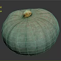 Fresh Green Striped Round Pumpkin With Vibrant Color And Brown Stem