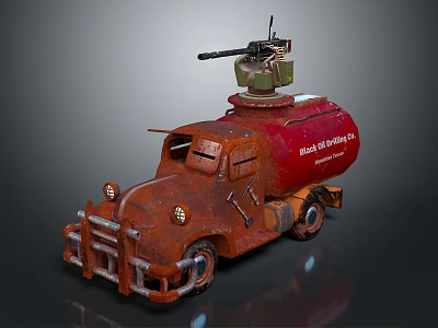 Rusty Military Tanker Truck Featuring Machine Gun on Top Road Raiders 3d model