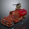 Rusty Military Tanker Truck Featuring Machine Gun on Top Road Raiders