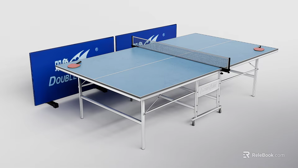 Blue Table Tennis Sports Equipment With Net Paddles And Double Brand Foldable Frame 3d model 