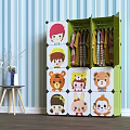 Green And White Children's Assembled Wardrobe With Cartoon Character Designs And Storage Compartments