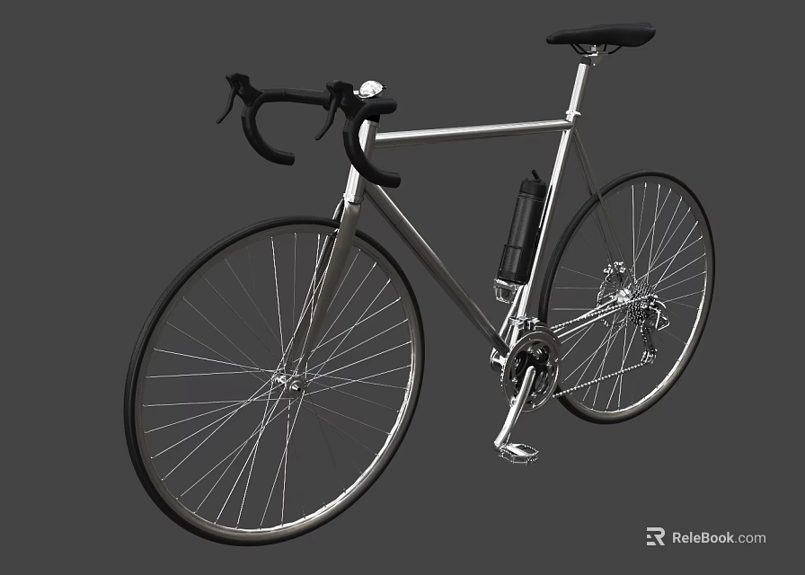 Sleek Silver Road Bicycle With Black Handlebar And Thin Spokes Design 3d model 