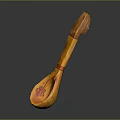 Handcrafted Wooden Household Utensil With Natural Texture And Red Accent Band