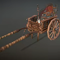 Wooden Horse Drawn Cart With Large Wheels Striped Poles And Pots