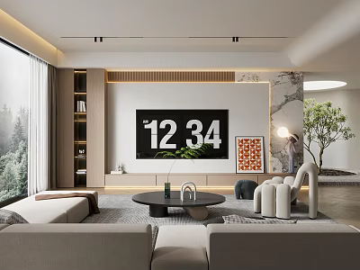 Modern Living Room With Large TV Sofa And Minimalist Decor 3d model