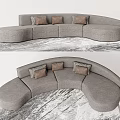 Gray Curved Sectional Sofa with Brown Decorative Cushions on Marble Pattern Rug 3d model