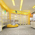 Indoor Amusement Park With Multiple Game Machines Yellow Background Walls Central Counter And Marble Floor