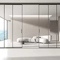 Modern Glass Sliding Doors Connecting Indoor Outdoor Space with Lawn Tree and Mountain View
