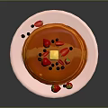 Stack of Fluffy Pancakes Topped With Strawberries Blueberries And Butter On White Plate