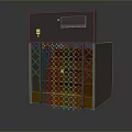 Modern Brown Gate Design With Metal Grille Small Window Yellow Button And Metal Mesh