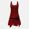 Fashionable Red Dress with Black Belt and Black Flower Decoration Asymmetric Hem