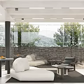 Modern Hotel Guest Room Interior With Open Layout Glass Walls Ceiling Lighting And Green Plants