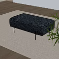 Black Patterned Fabric Bench With Metal Legs On Beige Rug Near Window Plant