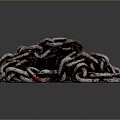 Pile of Rusty Metal Chains With Glossy Links On Dark Background