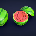 Fresh Whole And Sliced Watermelon With Juicy Red Flesh And Black Seeds