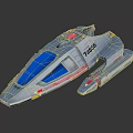 Space Exploration Blue Starship Model With Transparent Windows Red White Stripes 74689 And Small Probe