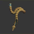 Game And Movie Character 3D Design Of Orange Segmented Creature With Blue Fins Curved Body