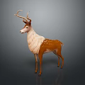 Brown And White Spotted Deer With Large Antlers Standing On Gray Background
