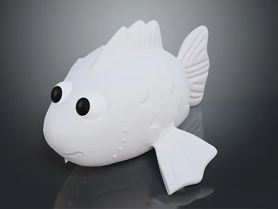 White Fish Toy With Black Eyes Smooth Surface Fins And Tail 3d model