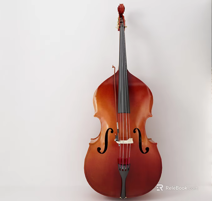Professional Wooden Double Bass Musical Instrument With Classic Design And Strings 3d model 