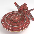 Red Spacecraft With Circular Base And Metallic Wings For Space Exploration Design 3d model