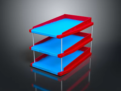 Three Tier Multilayer Storage Shelf With Red Frame And Blue Shelves 3d model