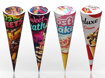 Assorted Colorful Ice Cream Cones With Creative Designs And Sweet Flavors 3d model
