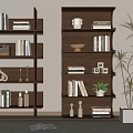 Wooden Multi Tiered Shelving Units With Books Decorative Items Vintage Camera And Potted Plant