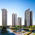 Aerial Planning of Modern High Rise Residential Community With Green Spaces And Water Features