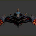 Futuristic Mechanical Weapon With Blue Body Red Spikes And Glowing Red Accents